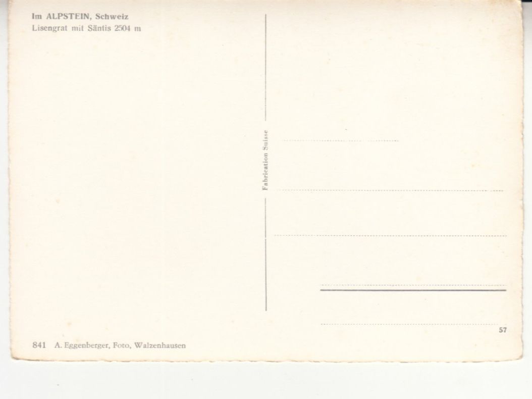 Cartoline postali: Lisengrat Säntis ca. 1950 – Usato da Bürglen TG venduto da StampGraf 1