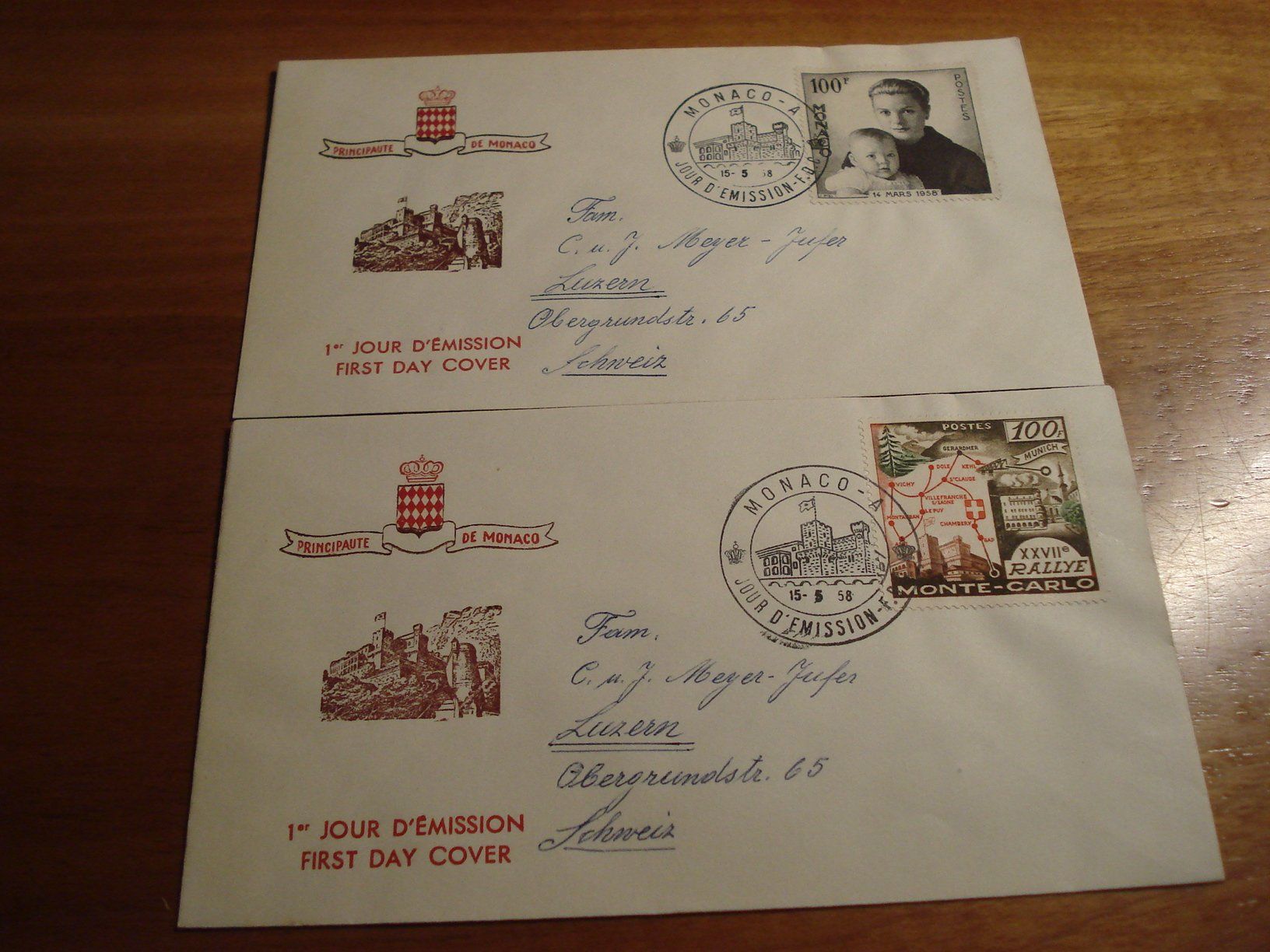 Tous les timbres: Monaco, 2 alte FDC 1958, gelaufen – D'occasion à Niederwil AG par morostahu