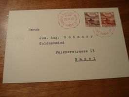 Brief 1943, roter Sonder-o, Marke Chillon, Braun + Hellbraun