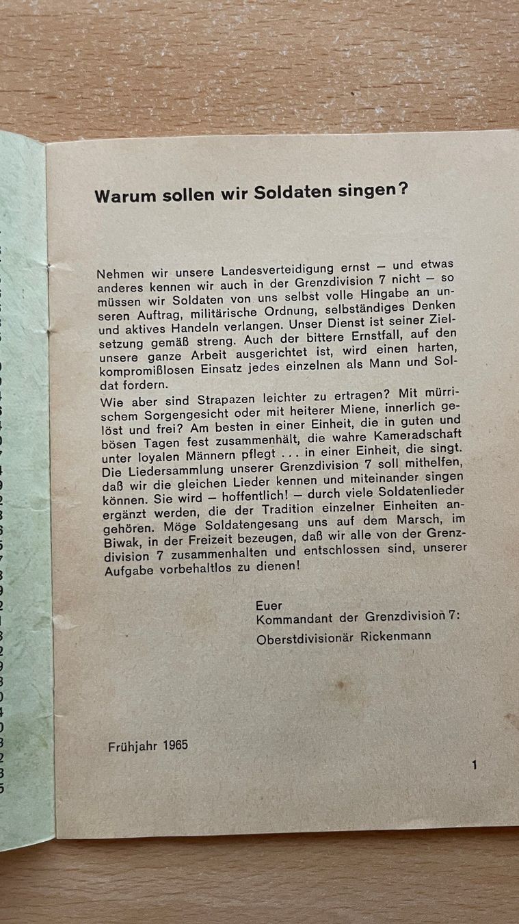 Bücher: DIE GRENZ- DIVISION 7 SINGT - Singheft Schweizer Armee 1965 – Gebraucht aus Glattfelden von cybermaxx 2