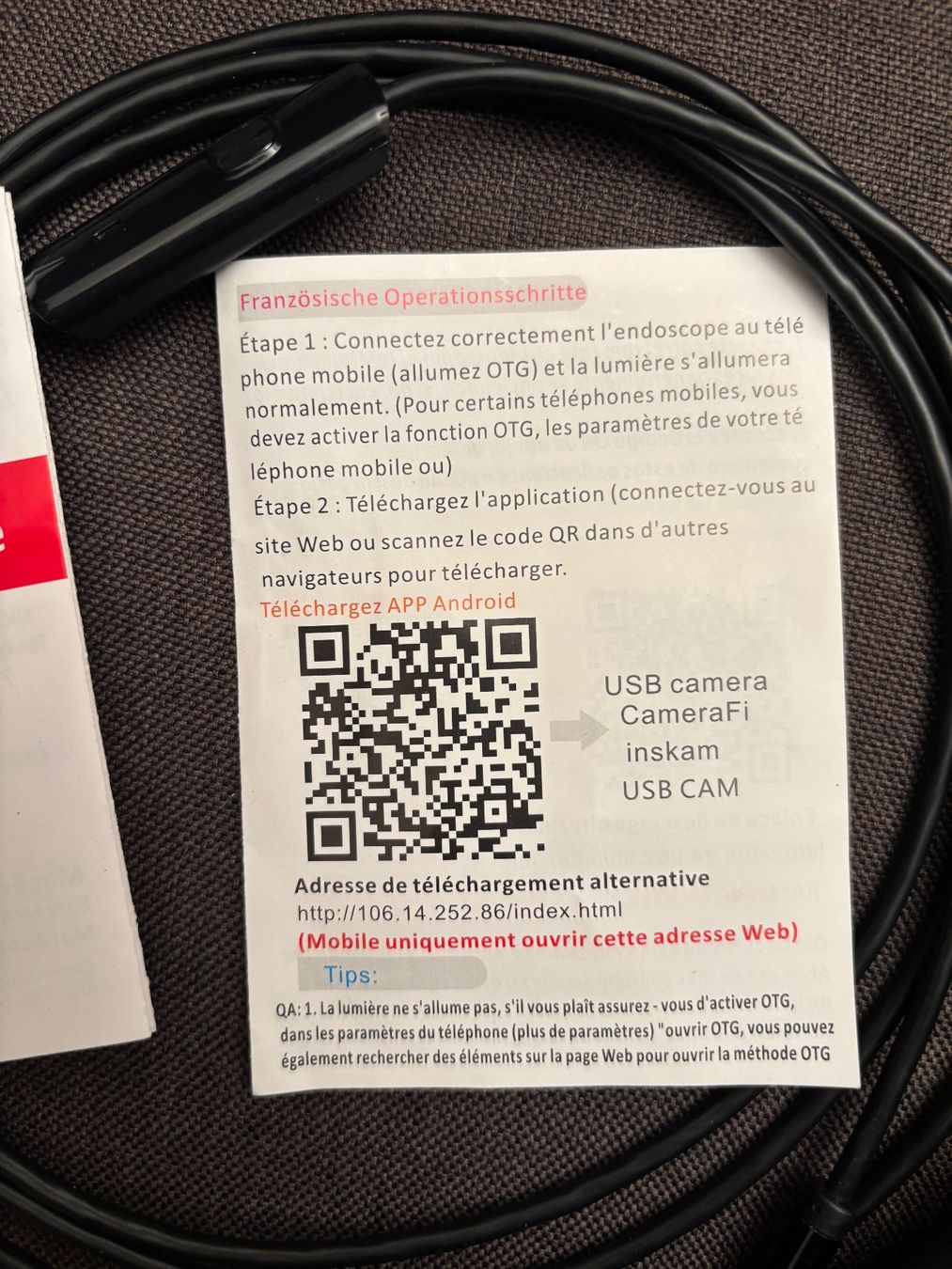 Misurare: Endoscope pour téléphone portable Androïde – Nuovo (secondo la descrizione) da Clarens venduto da Scottoara 7