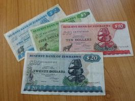 Lot ++ 4 alte Banknoten aus Zimbabwe ab 1980