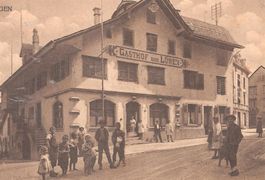 uralte AK/ Horgen Gasthaus zum Löwen mit vielen Kindern