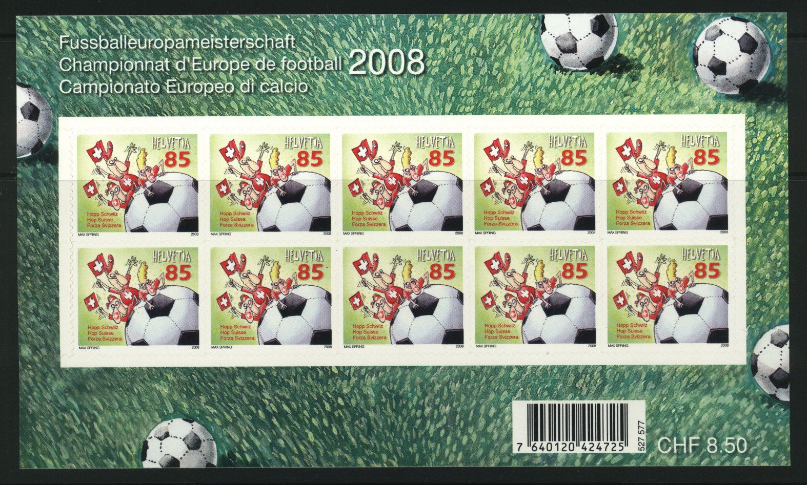 Alle Briefmarken: 2008, Sondermarke Hopp Schwiiz, Kleinbogen ** – Gebraucht aus Willisau von Vollstempel