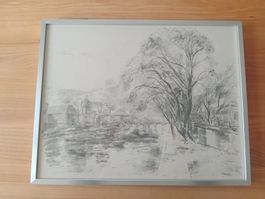 Curt Manz tolle Lithographie St. Etienne du Mt. 39x50cm sig.