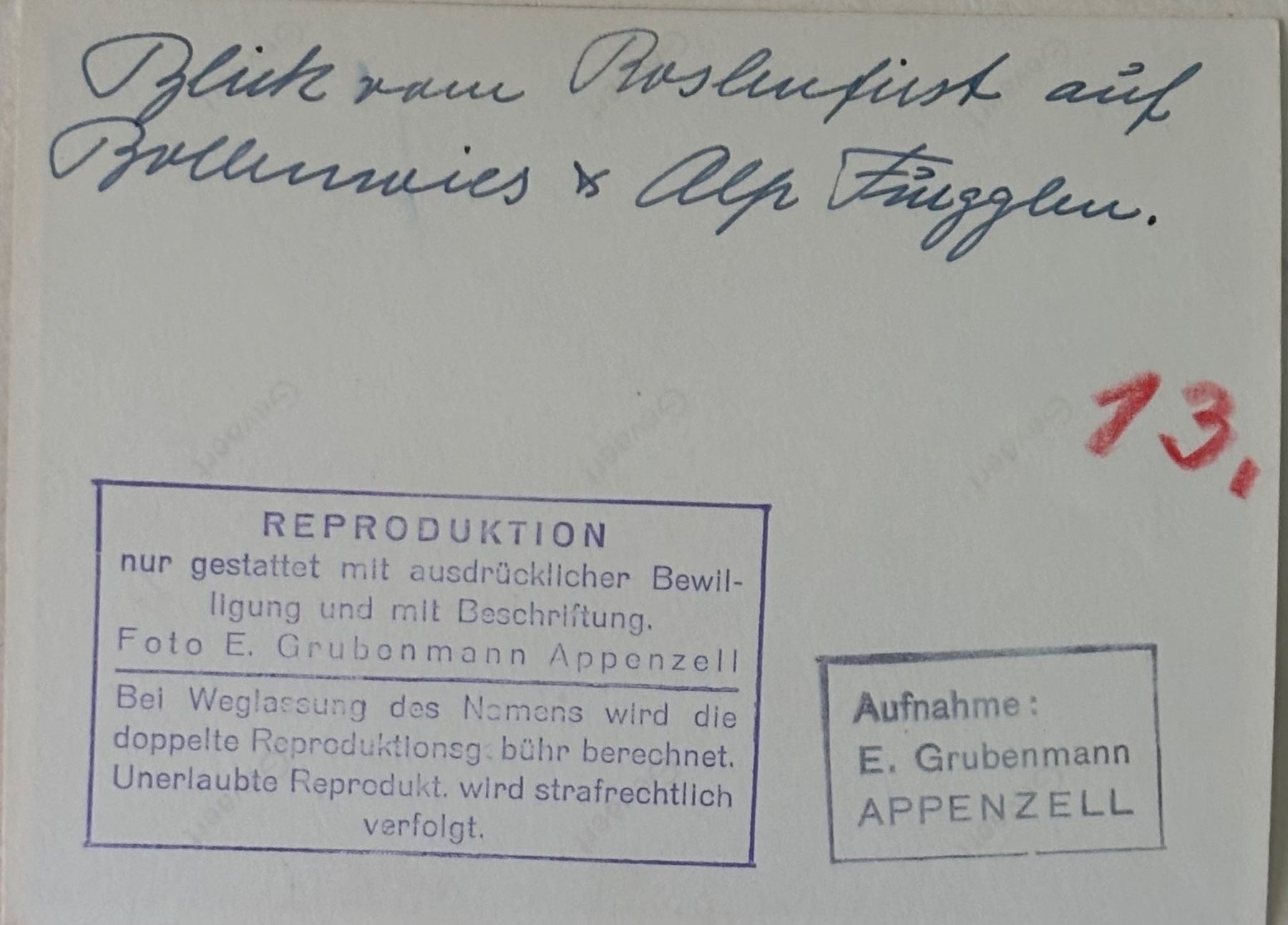Cartoline postali: Foto E. Grubenmann, Appenzell, Bollenwies, 8.5 x 11.5 cm – Usato da Frauenfeld venduto da Merk52 1