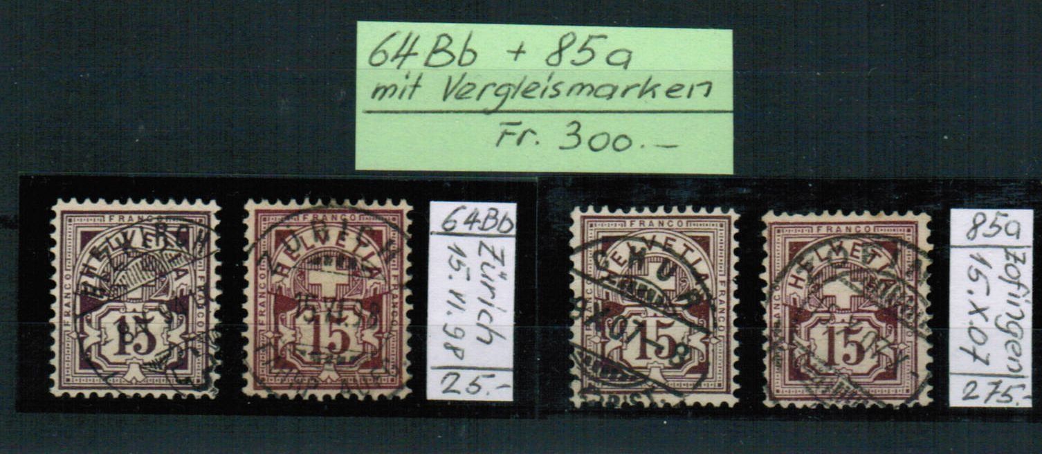 Tutti i francobolli: Wertziffer Nr.64Bb + 85a - gestempelt – Usato da Bern venduto da peri02