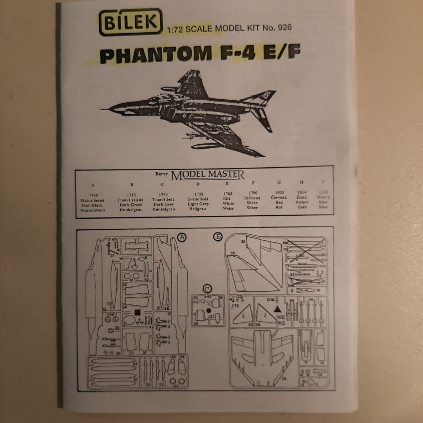 Kit di modellismo & Modellini statici: 3139 ... Mc.D.D. F-4 E/F Phantom ... Bilek 926 – Usato da Bonstetten venduto da Benibanny59