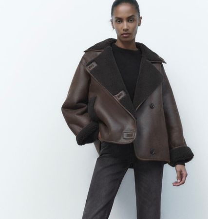 Zara Faux Shearling Jacket Brown Size XXS Good Condition