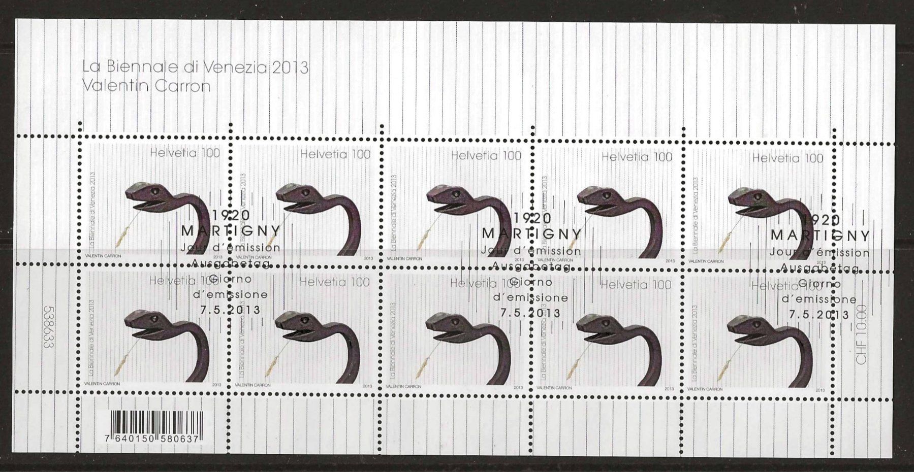 Alle Briefmarken: Kleinbogen Martigny 2013 Ersttag – Gebraucht aus Zürich von Philacat11