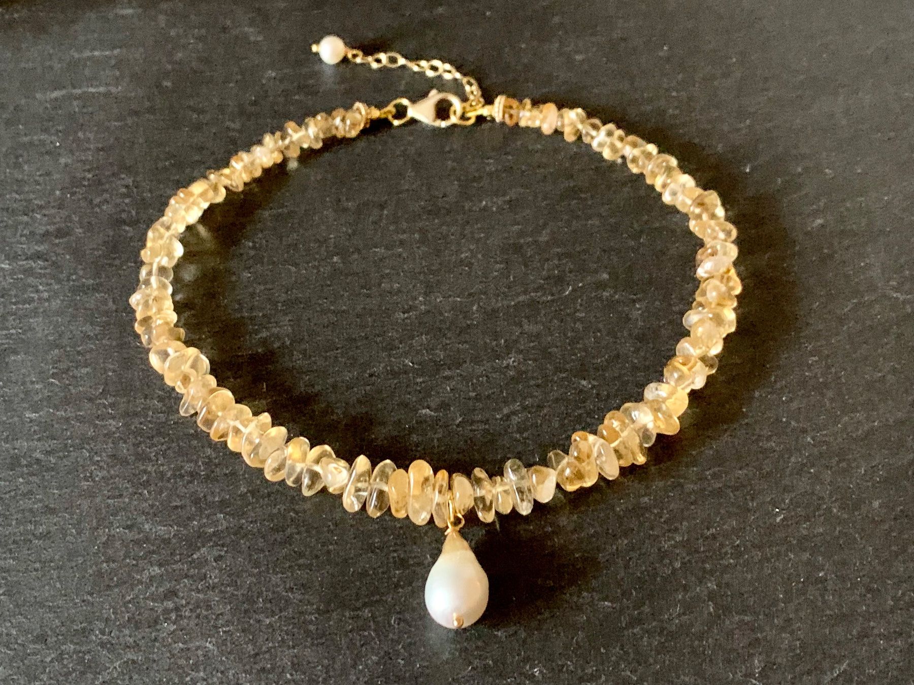 Ketten: Citrin &  Perle Halskette Vergoldet – Neu und originalverpackt aus Rüschlikon von ThereseJewelryDesign