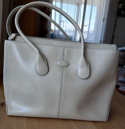 TOD'S D-Bag Tasche Leder Lack Creme Shopper Gross Damen  