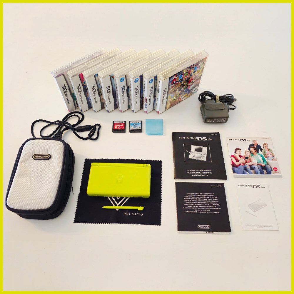 NINTENDO DS Lite (LIME GREEN) + 10 Spiele + originales Ladeg (Gebraucht ...