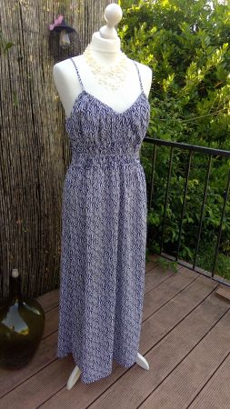 Longue Robe bleu & blanc motifs éventails H&M, taille L, NEW
