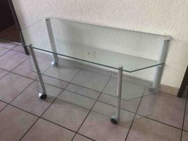 Meuble TV en verre avec roulettes