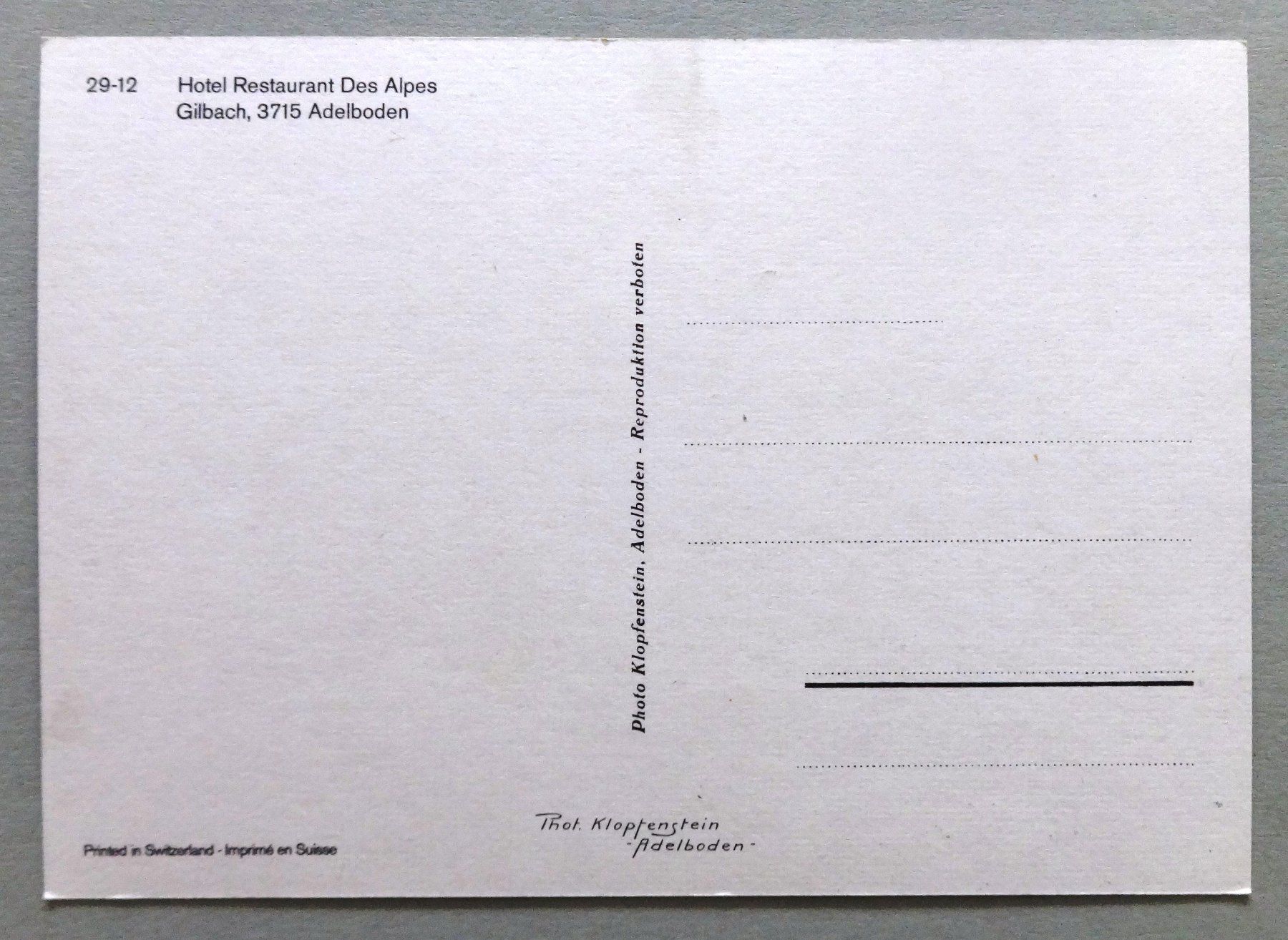 Cartoline postali: Hotel Rest. Des Alpes, Gilbach, Adelboden – Usato da Fétigny venduto da Billy2miny 1
