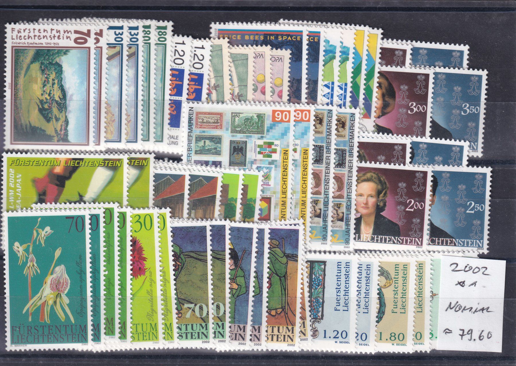 Tutti i francobolli: Liechtenstein FRANKATURWARE 2002 Nominalwert ca. CHF 79.60 – Nuovo (secondo la descrizione) da Teufen AR venduto da Gruenauer