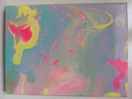Acryl Pouring blau, rosa, gelb, gold