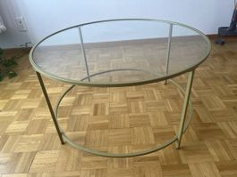 Runder Salontisch mit Glasplatte, goldfarben, neuwertig