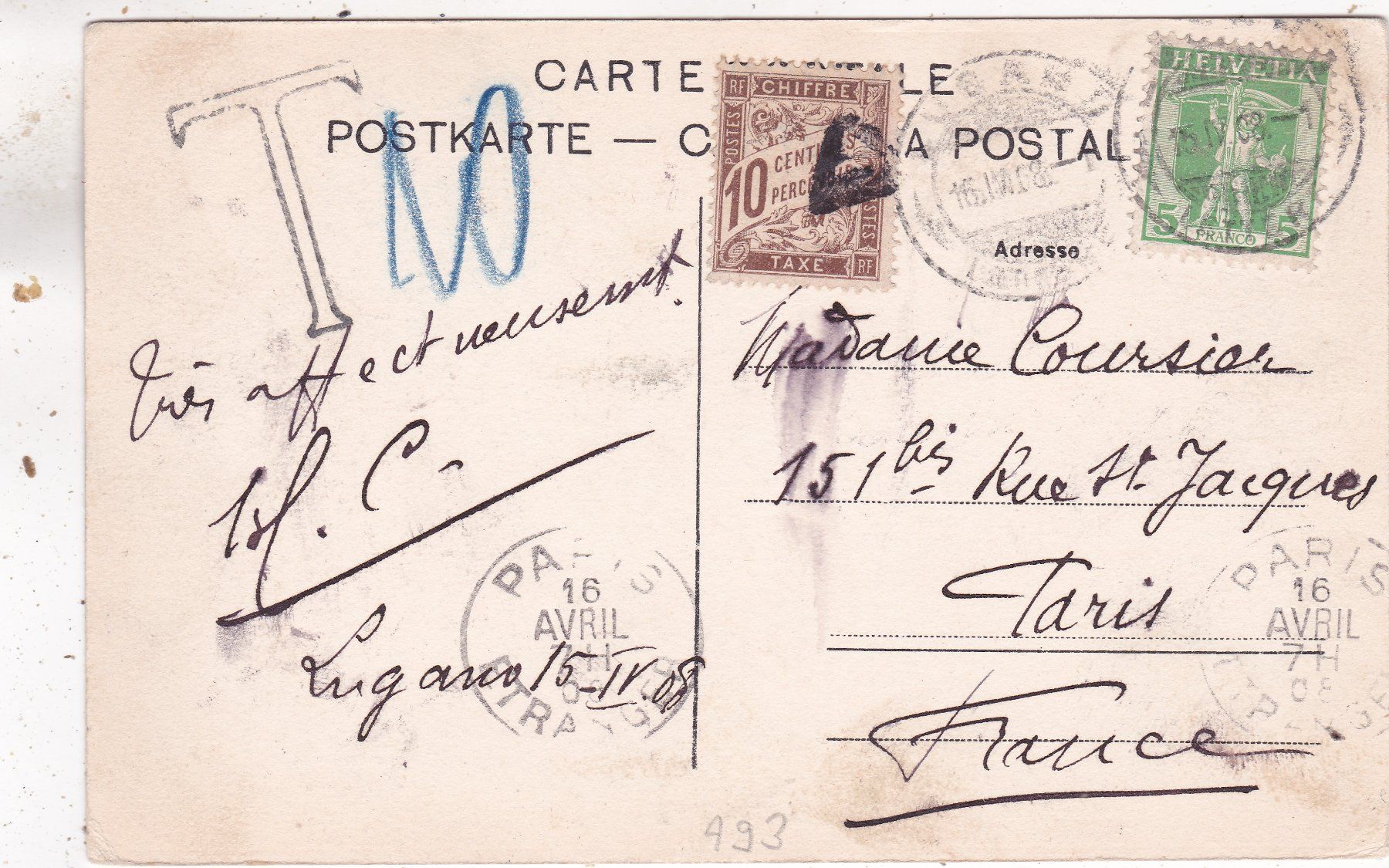 Ansichtskarten: Lugano e le Monte Brè 1908 – Gebraucht aus Herisau von Lisegrat2008 1