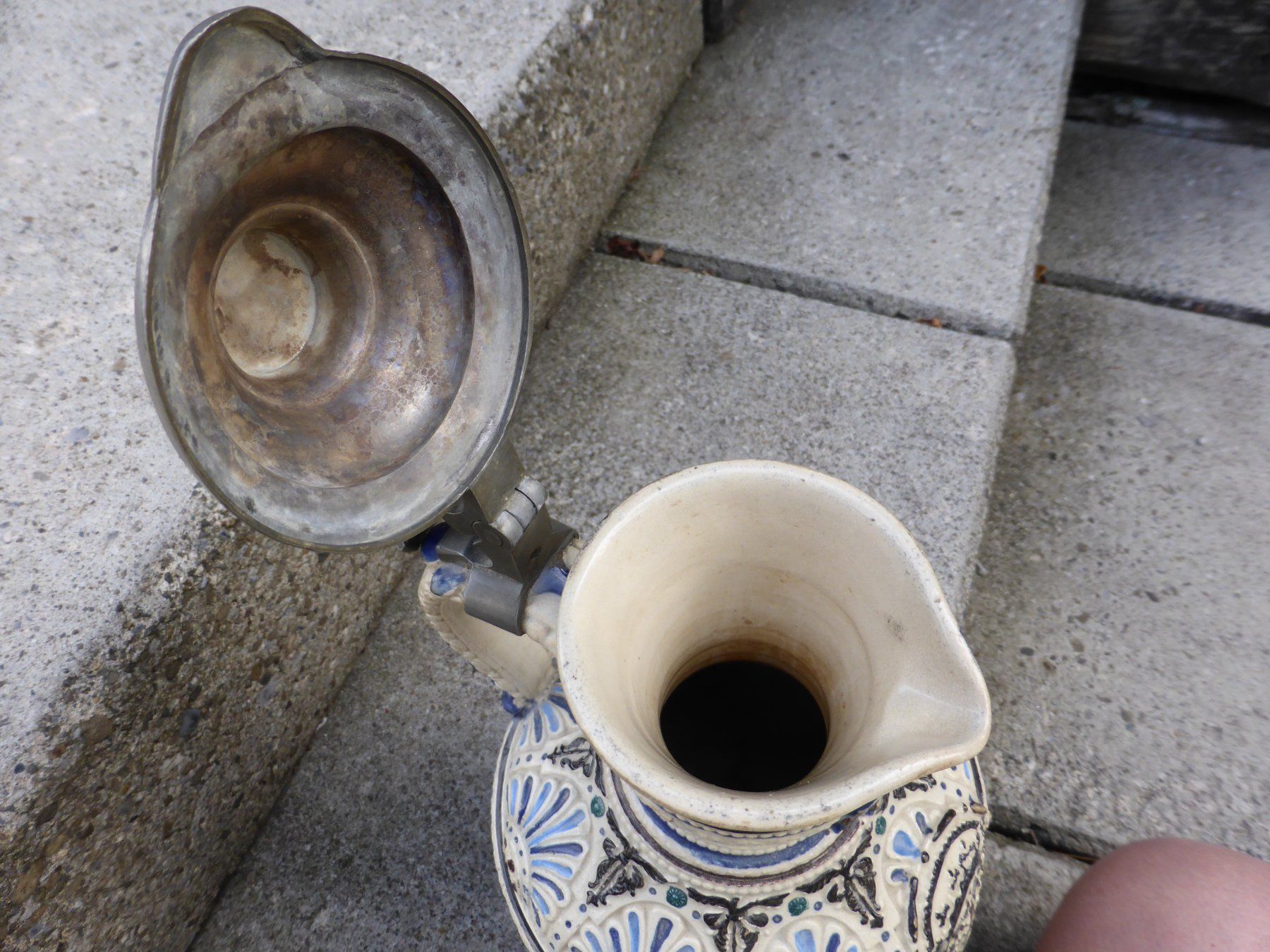 Caraffe: STEINGUT KRUG MIT ZINNDECKEL WESTERWALD BRD - CA 1920 – Usato da Reinach AG venduto da pussi100 7