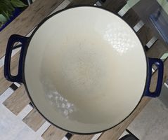 Wok Gusseisen emailliert blau mit Deckel gebrauchter Bedingu