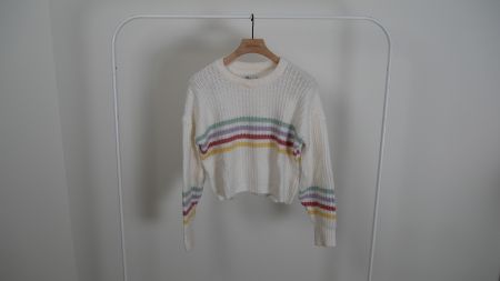Hollister Strickpullover Sweater Sweatshirt weiss Regenbogen