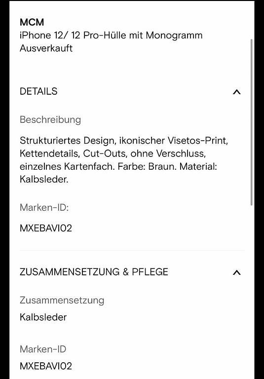 Cover & Protezioni schermo: MCM Visetos Original iPhone 12 / 12 Pro Case – Usato da Hinwil venduto da zu_zuli 2