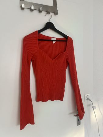 H&M Rippstrick-Pullover, Grösse M, Herbst-Rot, Neuwertig!
