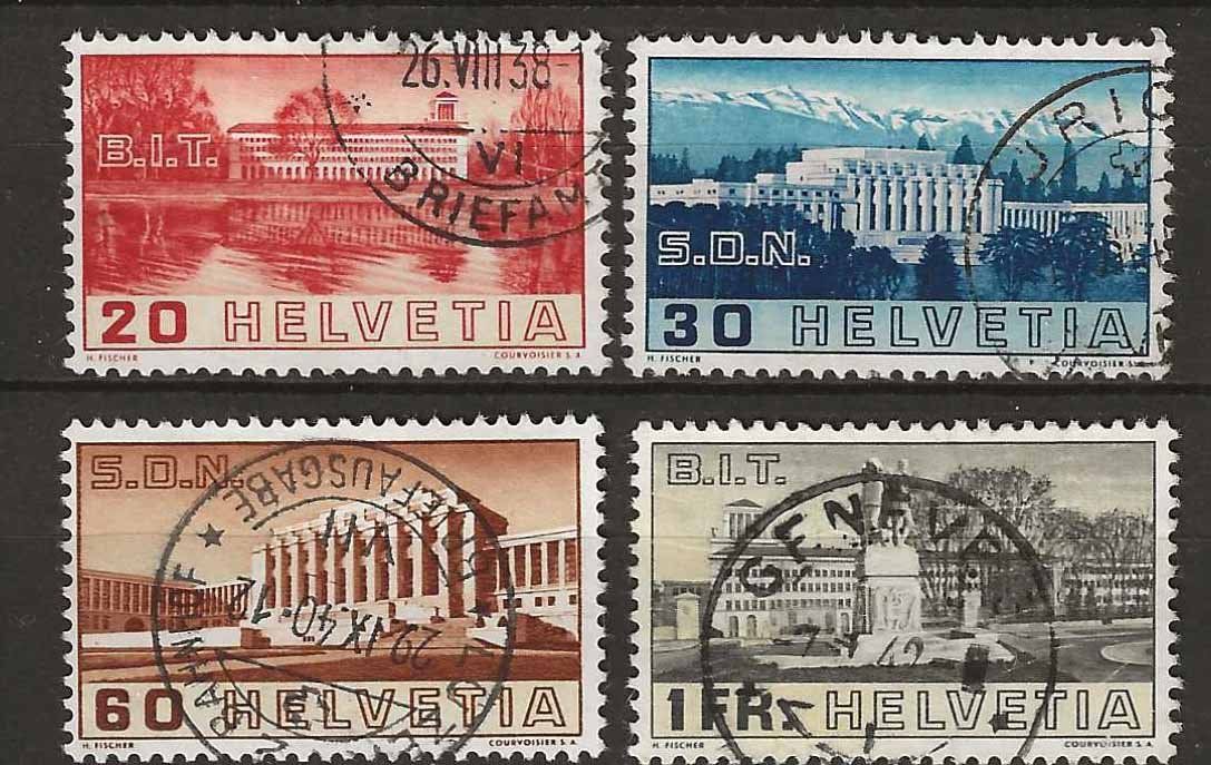 Tutti i francobolli: CH211 - Bâtiments SDN/BIT 1938 obl. – Usato da Trélex venduto da Phil_Albert