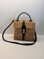 Coccinelle Rattan Handtasche Box Bag mit Leder crossbody