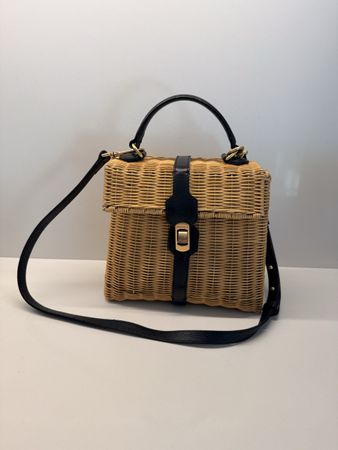 Coccinelle Rattan Handtasche Box Bag mit Leder crossbody