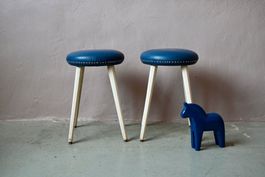 Paire tabourets rockabilly bleu bois blanc