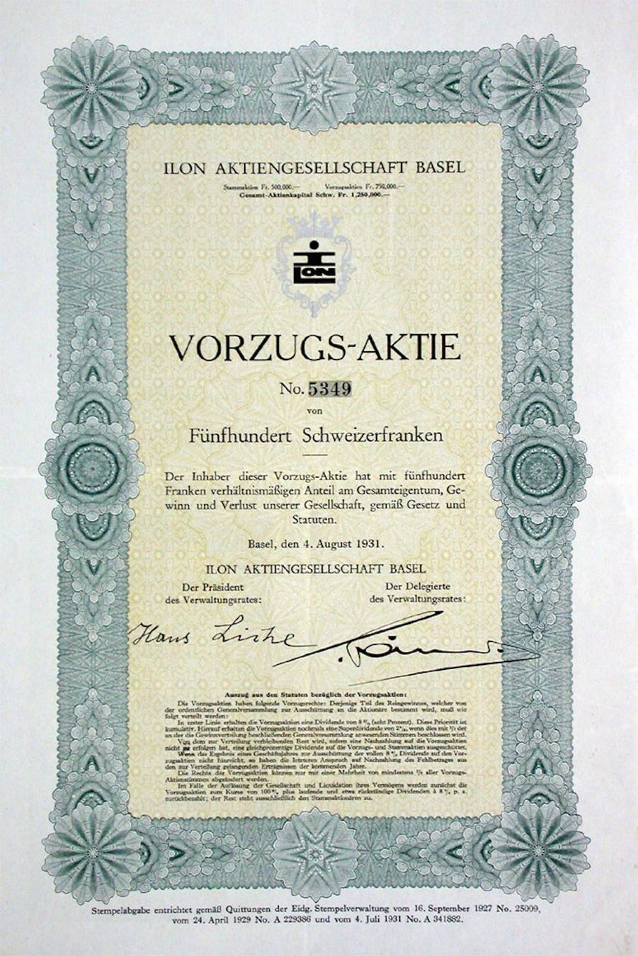 Documenti: Ilon AG, Basel - 1931 – Usato da Solothurn venduto da Sgasche