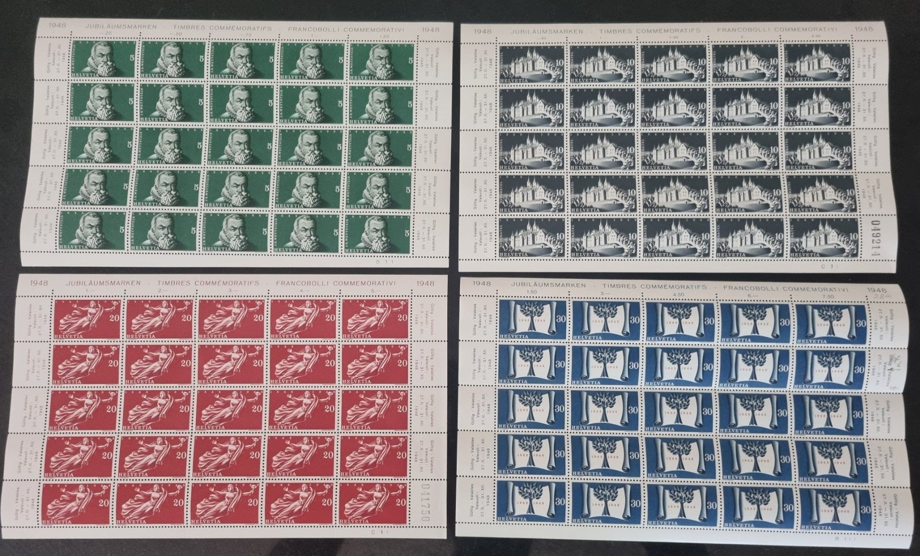 Alle Briefmarken: 1948 : Serie Nr. 281 - 284 im Bogen, postfrisch ** – Neu (gemäss Beschreibung) aus Gümligen von Geniusbuy