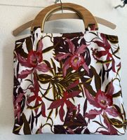 Stoff Tasche mit Holzgriffen, Blumenmuster, Top Zustand!