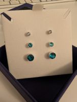 Swarovski earring set (3 pairs), semi-precious blue/clear