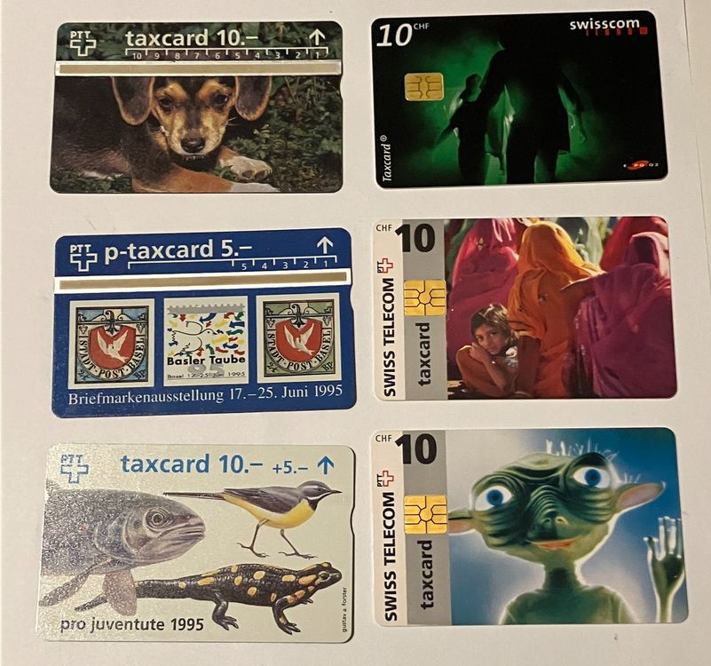 Cartes de téléphone: 6 Taxcards Swisscom / PTT 90er Jahre – D'occasion à Basel par djwwpp