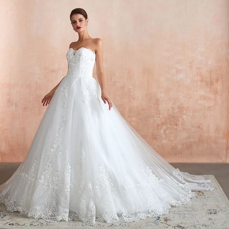 Wedding Dress White Lace Tulle Train Used