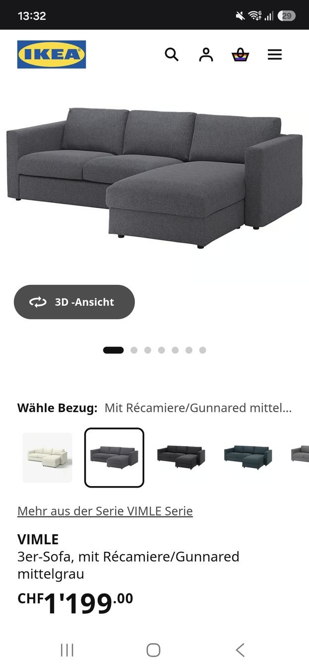 Divani: IKEA VIMLE 3er-Sofa, Stoff grau mit Stauraum – Nuovo (secondo la descrizione) da Thun venduto da tri-tra-trio 1