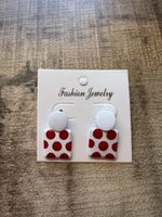 NEUE Ohrstecker weiss-rot Polka dot - 80662