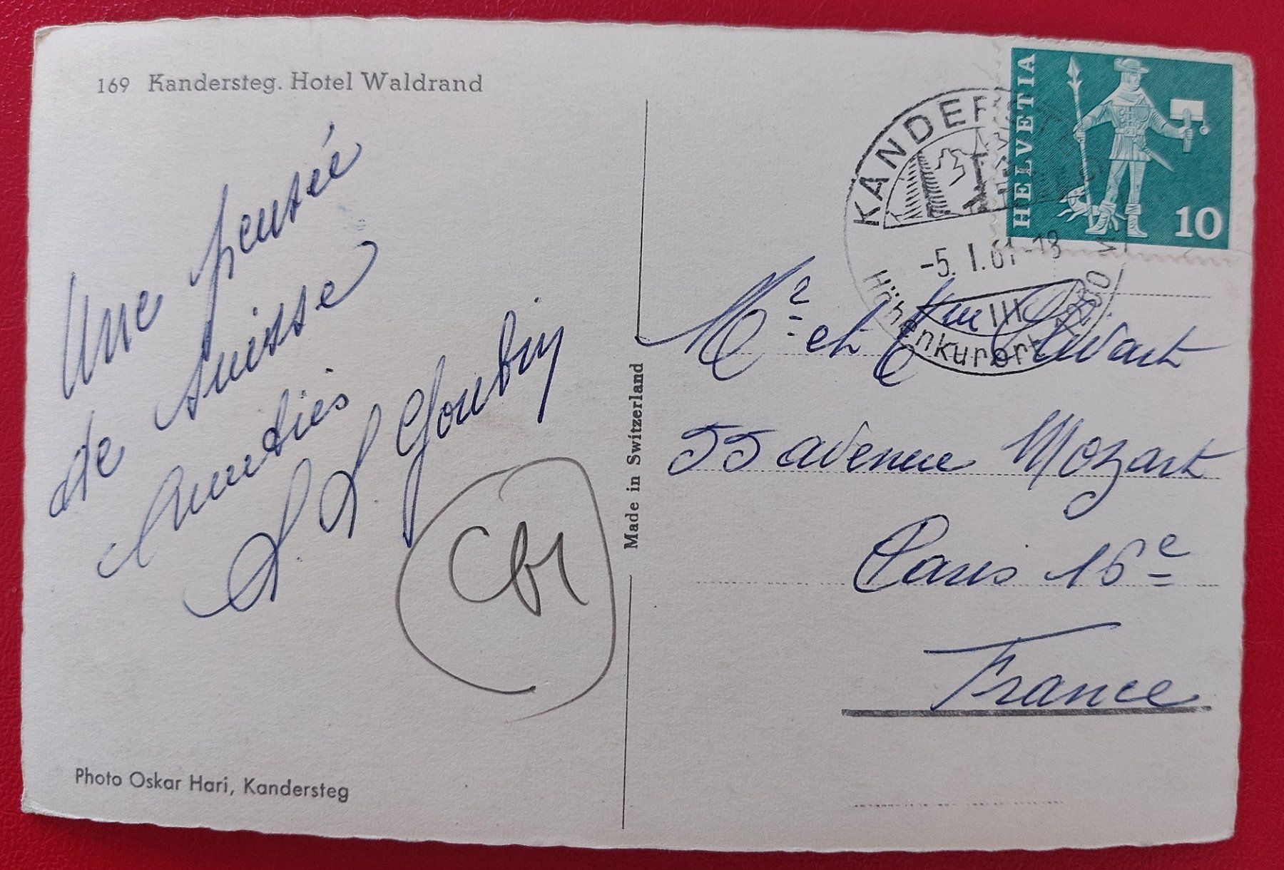 Cartoline postali: Kandersteg ; Hotel Waldrand 1961 – Usato da St-Légier-La Chiésaz venduto da Theo005 1