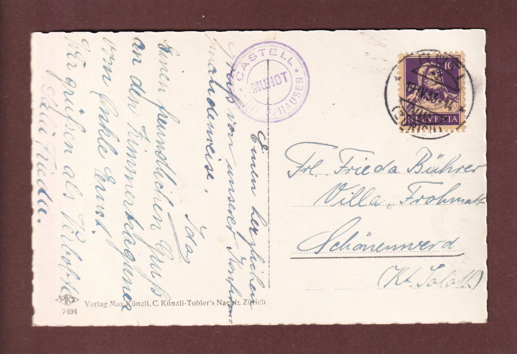 Cartoline postali: SCHAFFHAUSEN - Munot - 1933 – Usato da Pully venduto da nicecards-shop 1
