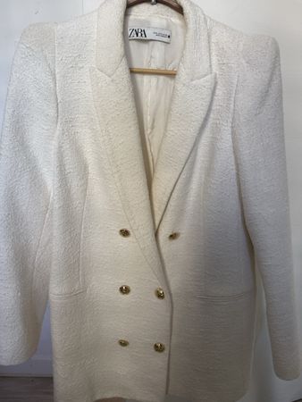 Damen Blazer ZARA Weiss Grösse XL Doppelreiher mit Goldknöpf