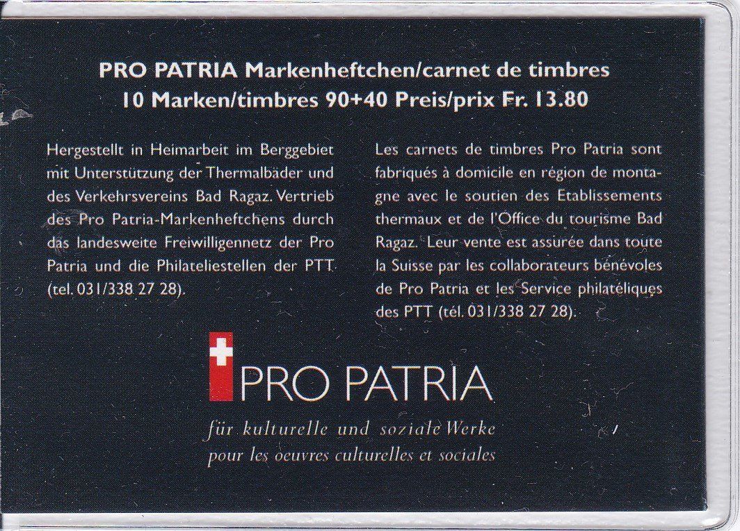 Tutti i francobolli: Pro Patria 1996 Briefmarken-Heft, "Altes Bad Pfäfers" – Nuovo e nell'imballaggio originale da Binningen venduto da Hahexa 1