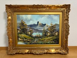 99.5cm breitx 80 cm hoch Ölgemälde See Berglandschaft