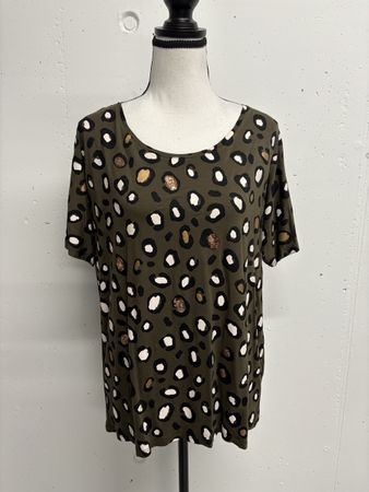 Leo&Ugo Shirt Gr. 40/42 Viskose Pailletten olivgrün Leo