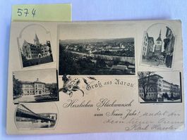 alte Grusskarte aus Aarau zum Neuen Jahr, Stempel 31.12.1902