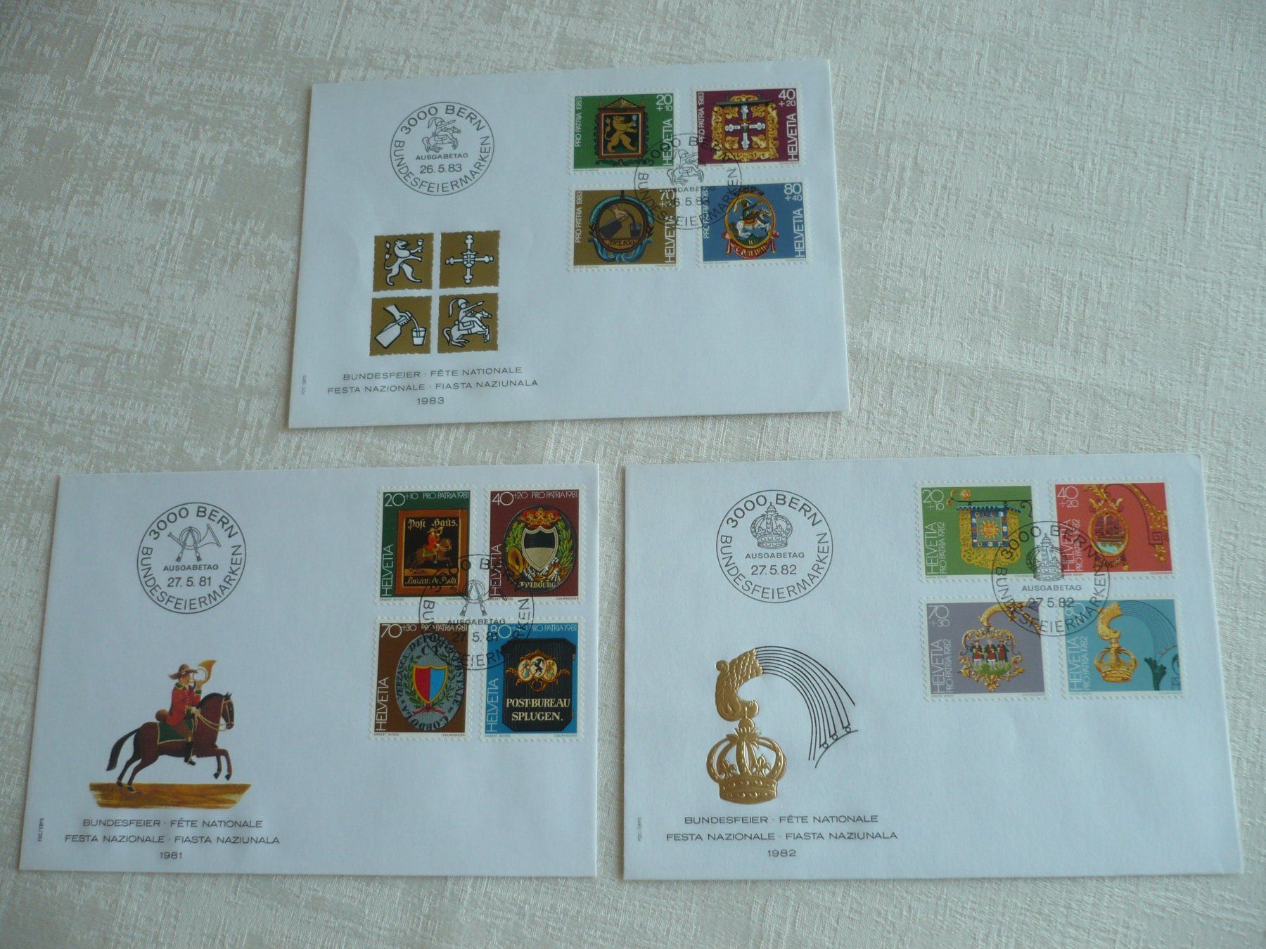Tutti i francobolli: Pro Patria 1981 - 83 3 FDC SBK B190 - B201 – Usato da Zürich venduto da saltandpepper008
