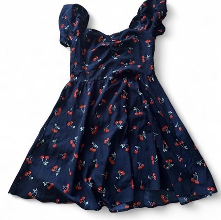 Kleid dunkelblau mit Kirschenmuster